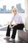  amamiya_laiko blonde_hair cosplay highres higurashi_no_naku_koro_ni houjou_satoshi photo school_uniform serafuku 