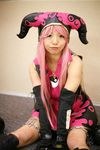  ball_&amp;_chain boots character_request cosplay fingerless_elbow_gloves highres horns laces photo pink_hair source_request tagme_character tagme_series zakuro_(model) 
