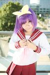  bow cosplay hair_bow hairbow highres hiiragi_tsukasa lucky_star photo purple_hair rindou_sana sailor sailor_uniform school_uniform serafuku 