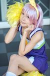  bow cheerleader cosplay hair_bow hairbow highres hiiragi_tsukasa lucky_star maritsuki_haru photo pom_poms purple_hair 