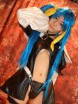  arc_system_works blue_hair boots breasts cosplay dizzy garters guilty_gear kabura_hitori_(model) midriff photo thigh-highs thighhighs twintails under_boob underboob 