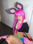  animal_ears boots bunny_ears cosplay croptop getsumento_heiki_miina kohina midriff photo purple_hair shiwasu_mina shorts 