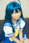  ahoge blue_hair cosplay izumi_konata lucky_star photo sailor sailor_uniform school_uniform serafuku yayoi 