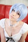  ayanami_rei blue_hair breasts cleavage cosplay frills highres lace leash neon_genesis_evangelion photo red_eyes ruffles saya saya_(cosplayer) 