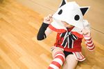  cat_hoodie character_request cosplay kikiwan one_thighhigh photo single_thighhigh source_request striped tagme_character tagme_series thighhighs 