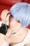  ayanami_rei blue_hair breasts cleavage cosplay frills highres lace leash neon_genesis_evangelion photo red_eyes ruffles saya saya_(cosplayer) 