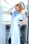  cosplay hat higurashi_no_naku_koro_ni nagicha_(model) orange_hair photo ryuuguu_rena sailor_hat thigh-highs thighhighs 