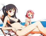  beach beach_chair bikini black_hair bra breasts chair female girl green_eyes hair_ornament hairpin illustration lingerie lying mayo_chiki! moe navel ocean official_art pink_hair red_eyes ribbon sakamachi_kureha sea smile suzutsuki_kanade swimsuit twintails underwear 