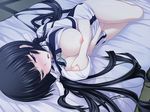  1girl black_hair blue_eyes breast_grab breasts female fingering game_cg girl grabbing laying_down long_hair lying maji_de_watashi_ni_koi_shinasai! masturbate masturbation mayuzumi_yukie solo 