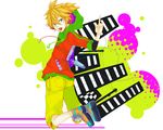  blonde_hair blue_eyes building headphones kagamine_len misono ponytail short_hair vocaloid white 