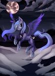  cloud cutie_mark equine female feral flying friendship_is_magic hair horn horse long_hair looking_at_viewer mammal moon my_little_pony night pony ponykillerx princess_luna_(mlp) sky solo tail winged_unicorn wings 
