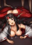  ass black_hair breasts cum cum_in_hair cum_in_mouth cum_on_ass cum_on_body cum_on_breasts cum_on_clothes cum_on_hair cum_on_lower_body cum_on_upper_body female girl japanese_clothes large_breasts long_hair miko queen&#039;s_blade queen's_blade rape tears tomoe 