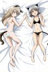 absurdres animal_ears artist_request ass bed black_bra black_panties blue_bra blue_eyes blue_panties blush bra bra_slip breasts brown_hair butt_crack convenient_arm eila_ilmatar_juutilainen embarrassed feet flat_chest green_eyes highres legs lingerie long_hair looking_at_viewer looking_back lying multiple_girls non-web_source official_art on_back on_stomach open_mouth panties sanya_v_litvyak short_hair sideboob small_breasts smile strike_witches tail underwear underwear_only world_witches_series 