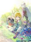  1girl belt blonde_hair blue_eyes blue_hair cape closed_eyes fi gloves hat heart itou_hachi link pantyhose pointy_ears scrapper shield sleeping smile sword the_legend_of_zelda the_legend_of_zelda:_skyward_sword weapon 