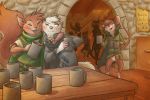  5_fingers anthro beverage brown_fur clothed clothing detailed_background fur group holding_object male mammal mouse rodent sciurid smile standing unimpressive 