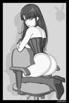  ass chair corset goth gothic heels high_heels long_hair shoes solo thighhighs 
