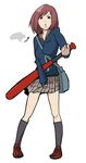  baseball_bat brown_eyes brown_hair cigarette flcl footwear mamimi_samejima samejima_mamimi school_uniform shoes socks 