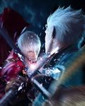  2boys battle brothers capcom dante dante_(devil_may_cry) devil_may_cry devil_may_cry_3 multiple_boys siblings sword twins vergil 