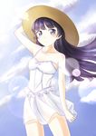  aoi_usagi bad_id bad_pixiv_id black_hair blue_eyes dress gokou_ruri hat lens_flare long_hair mole mole_under_eye ore_no_imouto_ga_konna_ni_kawaii_wake_ga_nai purple_eyes solo strap_slip sun_hat sundress 