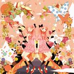  bad_id bad_pixiv_id bird black_legwear bow bug butterfly closed_eyes dress flower hair_ribbon insect multiple_girls original pink_hair ribbon siblings sisters smile sunaya twins 