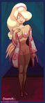  big_breasts big_nipples bird blonde_hair blue_eyes breasts creamytea female goldie_pheasant hair high_heels legwear long_hair nipples panties pheasant robe rock-a-doodle solo stockings underwear 