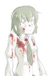  amputee artist_request blood bloody_clothes crazy_eyes crazy_smile double_amputee dress_shirt katawa_shoujo looking_at_viewer necktie puffy_sleeves shirt short_hair simple_background sketch solo tezuka_rin white_background yandere 