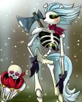  &lt;3 &lt;3_eyes animated_skeleton anthro axe blush bone clothing draltruist equine friendship_is_magic gloves green_eyes horse mammal melee_weapon my_little_pony papyrus_(undertale) pony pose skeleton skellinore_(mlp) solo undead undertale video_games weapon 