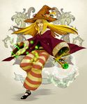  black_mage black_mage_(fft) blonde_hair final_fantasy final_fantasy_tactics hat kuwae long_hair pants robe solo staff striped striped_pants witch_hat yellow_eyes 