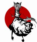  animal_ears bad_id bad_pixiv_id bare_shoulders f7(eiki) hat high_contrast inubashiri_momiji no_mouth no_nose red_eyes simple_background solo spot_color tail tokin_hat touhou wolf_ears wolf_tail 