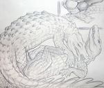  anatomically_correct anatomically_correct_penis animal_genitalia cloaca crocodile docking erection feral feral_on_feral gay greyscale male monochrome penis reptile rienkarrot scalie 