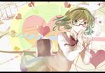  bow glasses green_eyes green_hair gumi heart rio_(e2759) seifuku short_hair vocaloid 