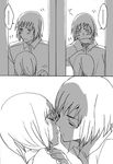  1girl axis_powers_hetalia blush closed_eyes comic greyscale imminent_kiss liechtenstein_(hetalia) long_hair monochrome short_hair siblings switzerland_(hetalia) umehara_b younger 