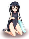  asics barefoot black_hair brand_name_imitation brown_eyes competition_swimsuit kickboard kneeling long_hair one-piece_swimsuit shakugan_no_shana shana solo swimsuit uzumi_(uzumi_yosi) 