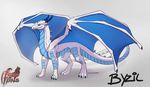  avoid_posting blue_scales byzil claws dragon ears ears_back eyes female feral frisky_ferals green_eyes hindpaw horn lizard logo nostrils paws reptile scales scalie sefeiren solo spines spiral standing tail wings 