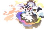  blue_hair dress food frilled_skirt frills fruit hat hinanawi_tenshi holding itoo long_hair open_mouth parted_lips peach puffy_sleeves red_eyes ribbon simple_background skirt solo sword sword_of_hisou touhou weapon white_background 