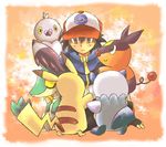  boy child oshawott pidove pikachu pokemon satoshi_(pokemon) snivy tepig 