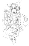  animal_ears belt cat_ears choker compa greyscale headband highres kekekeke kemonomimi_mode lineart long_hair loose_socks monochrome neptune_(series) paw_pose skirt socks sweater thighhighs very_long_hair 