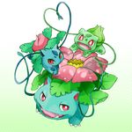  evolution fangs flower gen_1_pokemon heart heart_of_string ivysaur leaf no_humans open_mouth plant pokemon pokemon_(creature) red_eyes simple_background slit_pupils ukata venusaur vines 