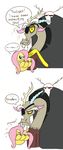  blue_eyes comic cutie_mark discord_(mlp) draconequus english_text equine eye_patch eyewear facial_hair female feral fluttershy_(mlp) friendship_is_magic hair horn horse male mammal mickeymonster my_little_pony pegasus pink_hair pony red_eyes tail text wings 