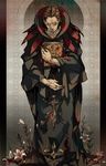  ayajik bad_id bad_pixiv_id blood book book_hug caster_(fate/zero) fate/zero fate_(series) flower holding holding_book jewelry lily_(flower) male_focus prelati's_spellbook ring solo 