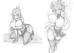  breasts final_fantasy final_fantasy_ix fishnet_legwear fishnets genderswap jiz kneeling kuja large_breasts legwear long_hair ninja nipples open_mouth panties puffy_nipples side-tie_panties thighhighs underwear 