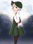  bad_id bad_pixiv_id bag black_legwear brown_eyes grey_hair hairband handbag konpaku_youmu pantyhose scarf shimamura_youmu short_hair skirt skirt_set solo touhou 