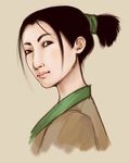  androgynous black_hair chinese eyebrows fa_mulan_(disney) face grey_background hair_up light_smile mulan reverse_trap ryna_(merry-xmas) simple_background solo 