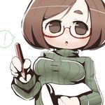  1girl :o blush bob_cut breasts brown_eyes brown_hair crab_man large_breasts lowres nikki_(swapnote) paper pencil ribbed_sweater short_hair solo swapnote sweater 