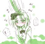  blush hair_ribbon hand_on_another's_head konpaku_youmu monochrome nanaroku_(fortress76) out_of_frame petting ribbon shirt short_hair solo_focus spot_color touhou 