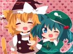  abandon_ranka animal_ears bad_id bad_pixiv_id blush closed_eyes hair_bobbles hair_ornament heart kawashiro_nitori kemonomimi_mode key kirisame_marisa long_hair looking_at_viewer multiple_girls one_eye_closed open_mouth short_hair smile touhou two_side_up 