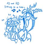  applejack_(mlp) beard blue_and_white discord_(mlp) draconequus english_text equine facial_hair female feral friendship_is_magic hair horn horse male mammal mickeymonster monochrome musical_note my_little_pony pegasus pony rainbow_dash_(mlp) singing tail text wings 