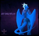  blue blue_scales clothing dragon english_text gaias_angel gaiasangel horn male scalie solo text wings 