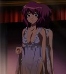  1girl big_breasts breasts cleavage henrietta_de_tristain highres large_breasts nightgown purple_hair screencap see-through short_hair stitch stitched underwear zero_no_tsukaima 