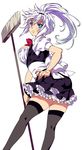  akiyama_(yamagoya) aner_rolange blue_eyes blush broom frills m.u.g.e.n maid skirt solo thighhighs white_hair zettai_ryouiki 